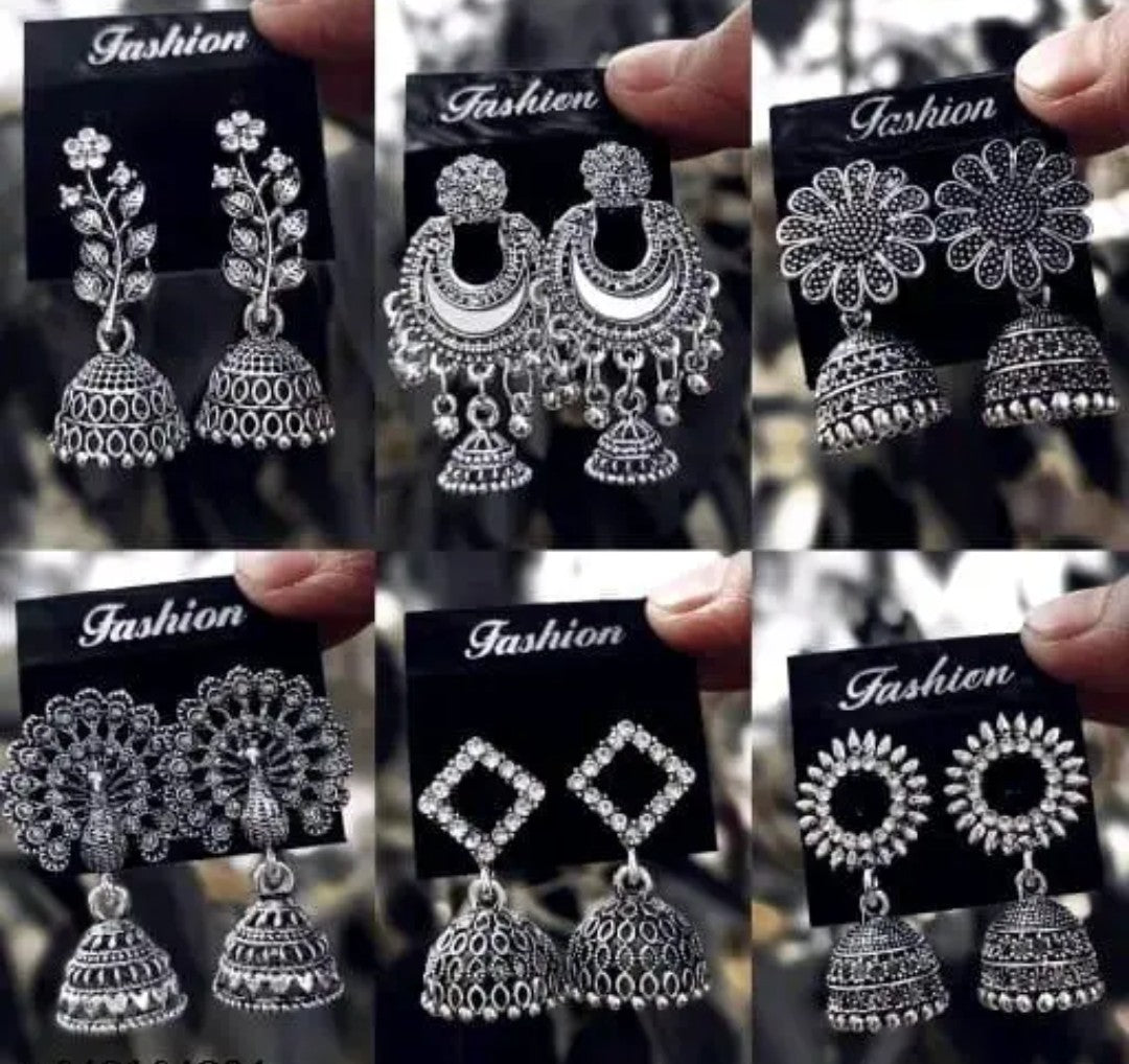 Women fashion jhumka oxidised Silver Earrings for women Combo (pack of 6) chandbali pearl stylish jhumkas traditional Jhumki Earrings For girls Ear Rings