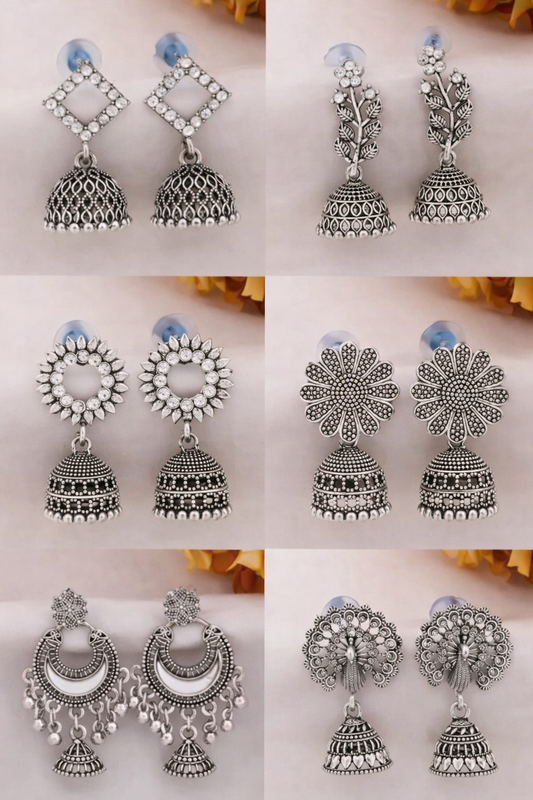 Women fashion jhumka oxidised Silver Earrings for women Combo (pack of 6) chandbali pearl stylish jhumkas traditional Jhumki Earrings For girls Ear Rings